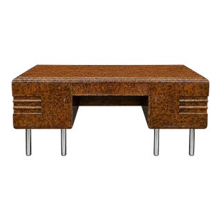 1930s Large Art Deco Desk Amboyna Writing Desk Chrome Legs For Sale