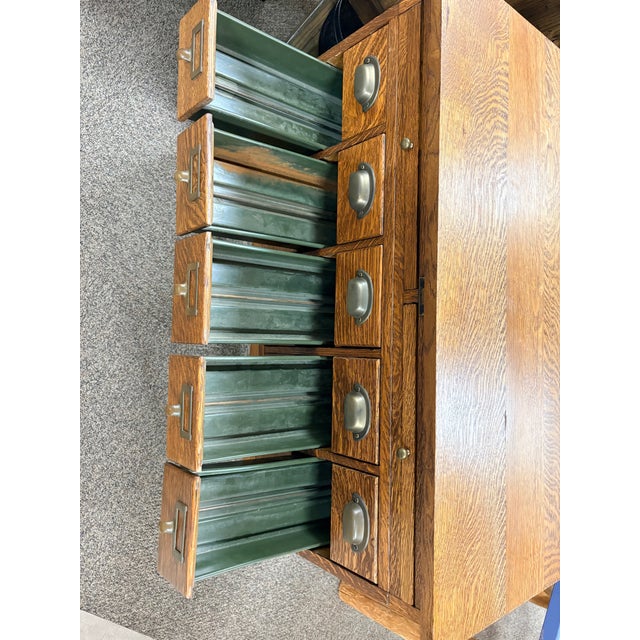 Antique Oak Index Card Size Us Treasury Dept. Cabinet Table For Sale - Image 11 of 15