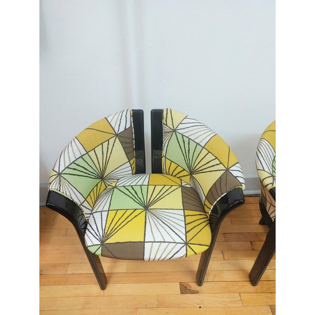 1980s Post Modern Tonon S.p.A. Italy Black Lacquer Accent Chairs, a Pair For Sale - Image 4 of 11