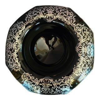 Mid 20th Century Black Footed Bowl With Silver Floral Overlay For Sale