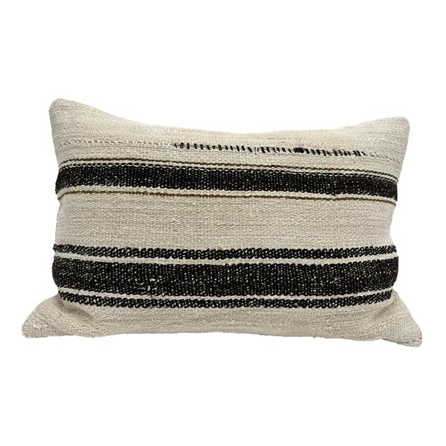 Turkish Hemp Pillow Cushion Natural Brown Beige Pillow Cushion Cover 16" x 24" For Sale