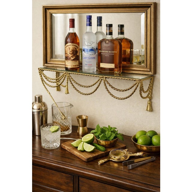 1980s Vintage Solid Brass Tassel Wall Shelf With Glass Top For Sale - Image 5 of 9