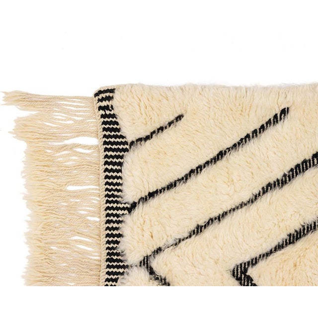 Contemporary Elegant Diamond Hand-Knotted Moroccan Wool Runner | 19'5" X 3'10" | One of a Kind For Sale - Image 3 of 8