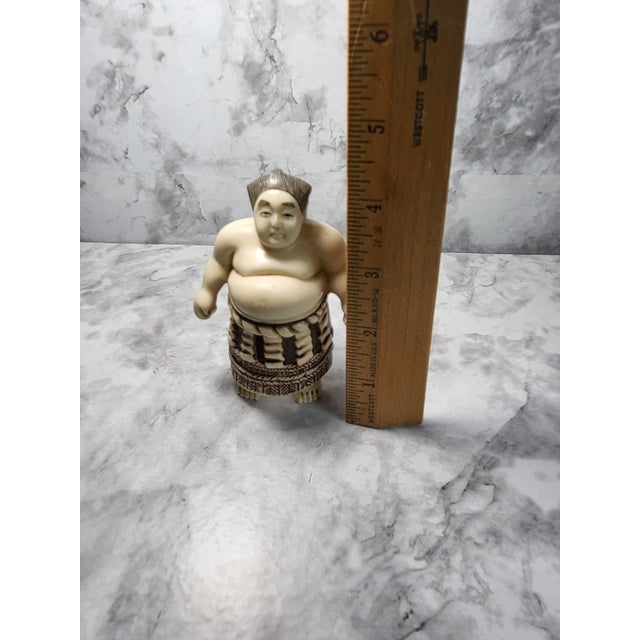 Antique Meiji Period Japanese Hand Carved Sumo Figurine For Sale - Image 14 of 14