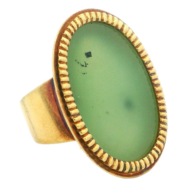 Vintage Italian 18k Gold Jade Statement Ring by Corletto, Size 8 For Sale