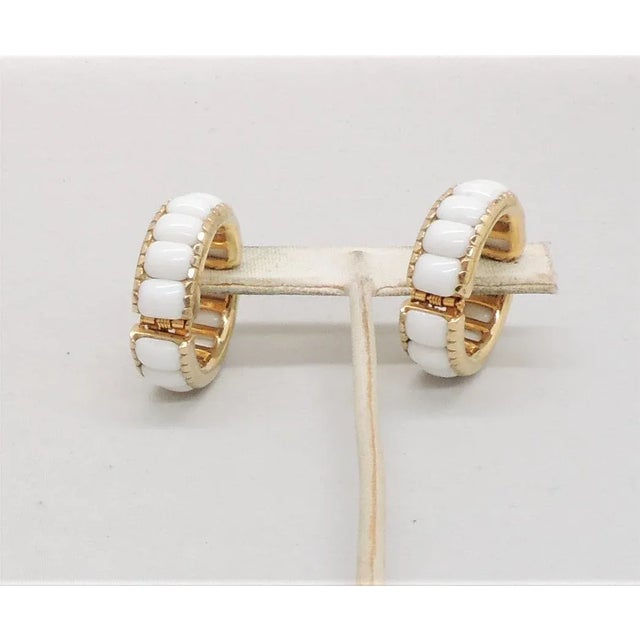1960s Vintage 1960s Signed Castecliff White Rhinestone Hoop Clip Earrings - 2 Pieces For Sale - Image 5 of 8