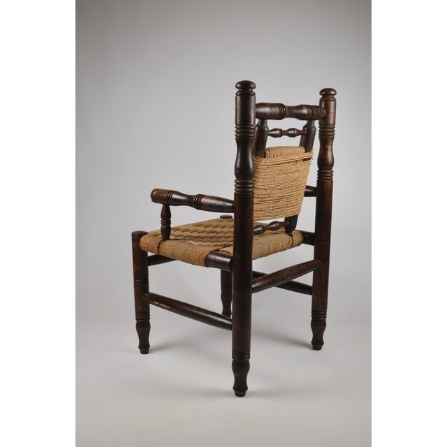 Wood Mid-Century French Wood and Rope Woven Armchair, 1950s For Sale - Image 7 of 16
