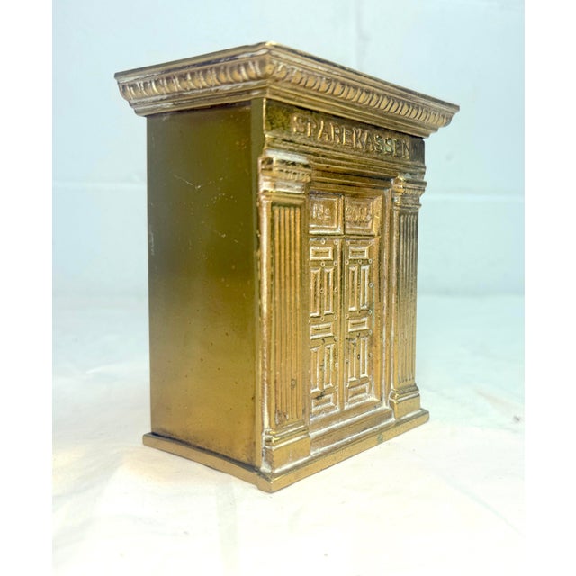 Rare Antique Sparekassen Denmark Brass Savings Building Still Coin Bank W/ Key For Sale - Image 9 of 12