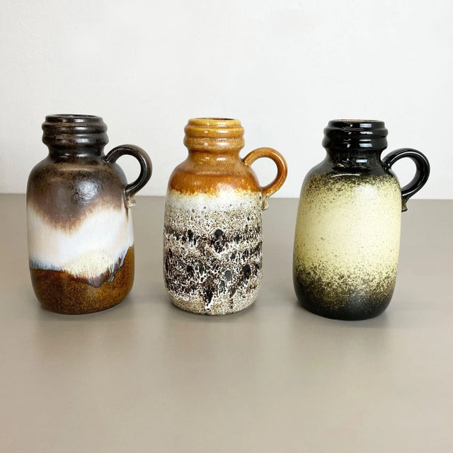 Pottery Fat Lava 413-20 Vases from Scheurich, 1970s, Germany, Set of 3 For Sale - Image 3 of 18