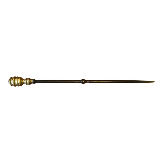Antique Early 19th Century American Federal Brass & Iron Fireplace Poker 1800 - 1820 For Sale