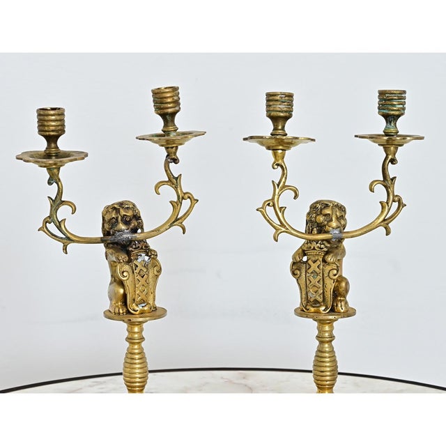 Rustic European 19th Century Pair of Brass Lion Candlesticks from Amsterdam For Sale - Image 3 of 8