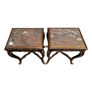 Pair of Hand-Carved Antique Gilt Side Tables From Paris With Breccia Marble Tops For Sale