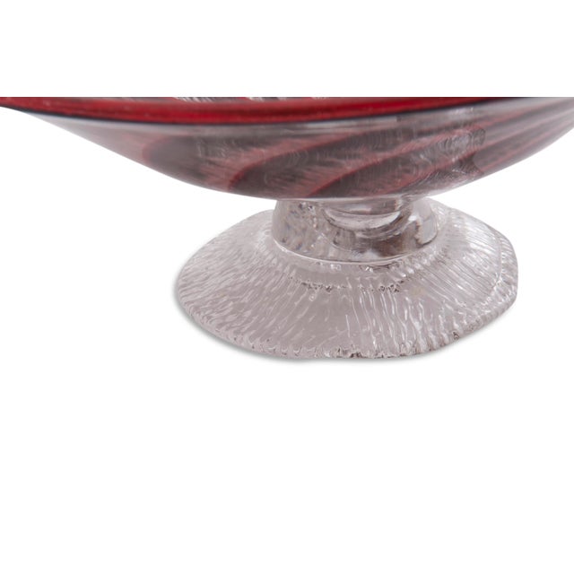 1960s Vintage Footed Red Art Glass Spiral Dish For Sale - Image 5 of 6