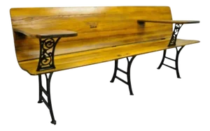 Late 19th Century Antique Victorian Cast Iron and Oak Wood Long School Work Bench Desk