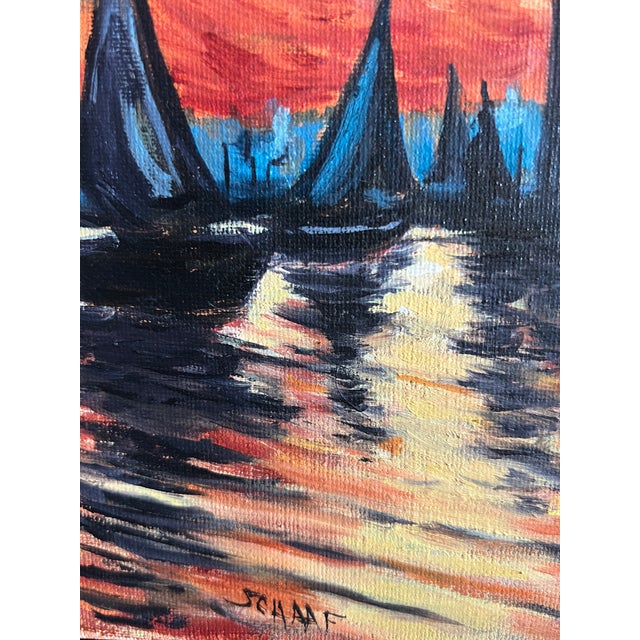 2020s Golden Sky Over the Harbor – Original Oil Painting For Sale - Image 5 of 10