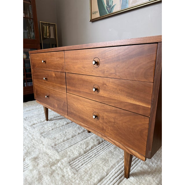 Vintage Mid Century MCM Walnut 6-Drawer Dresser With White Laminate Top For Sale In Houston - Image 6 of 13