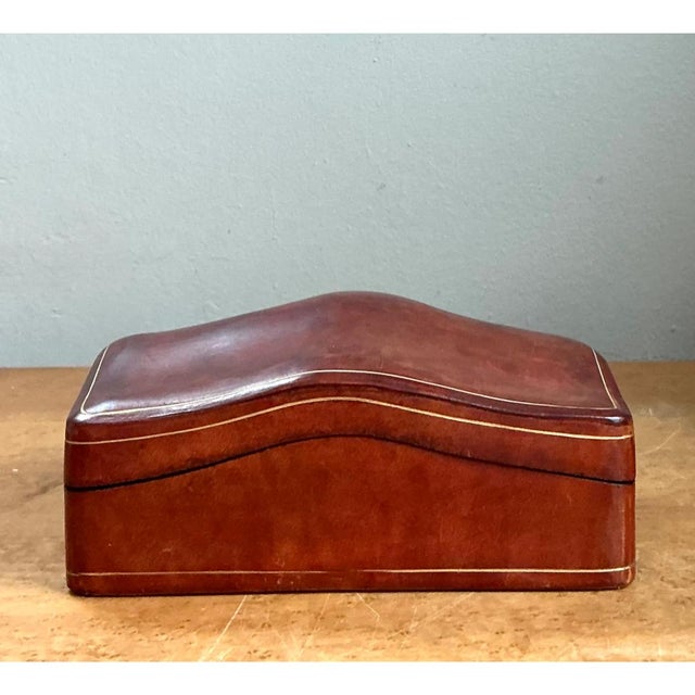 Vintage Italian Leather Wave-Top Decorative Box For Sale - Image 11 of 12