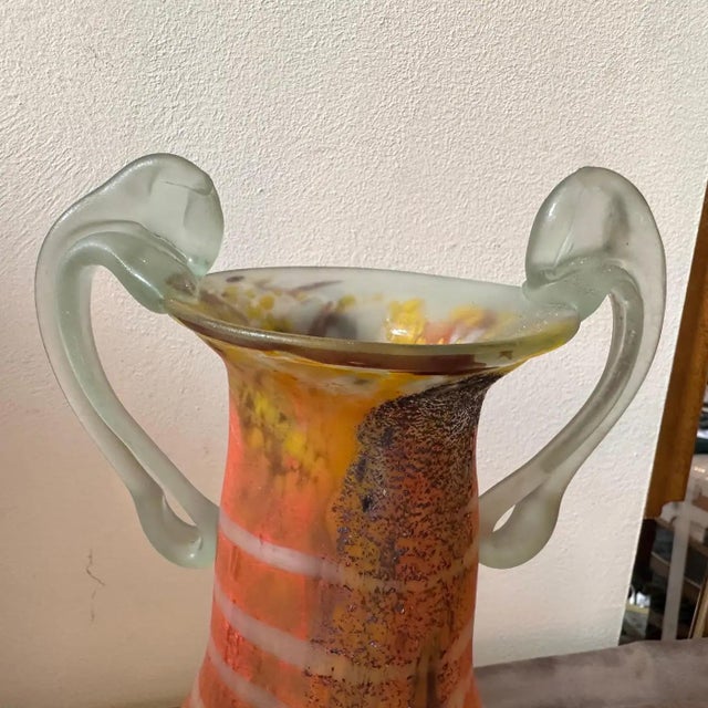 1980s Art Nouveau Style Murano Glass Amphora Vase For Sale - Image 11 of 12