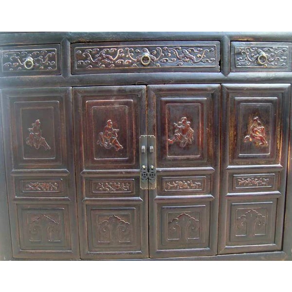 Dark Reddish Brown Lattice and Carved Cabinet For Sale In Greensboro - Image 6 of 7