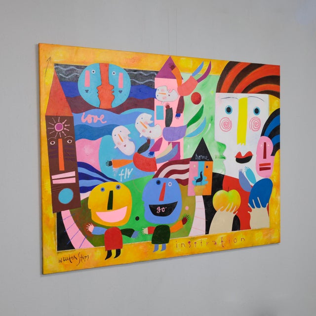 A vibrant and imaginative painting by dutch artist wouter stips, titled inspiration. Executed in acrylic on canvas, the...