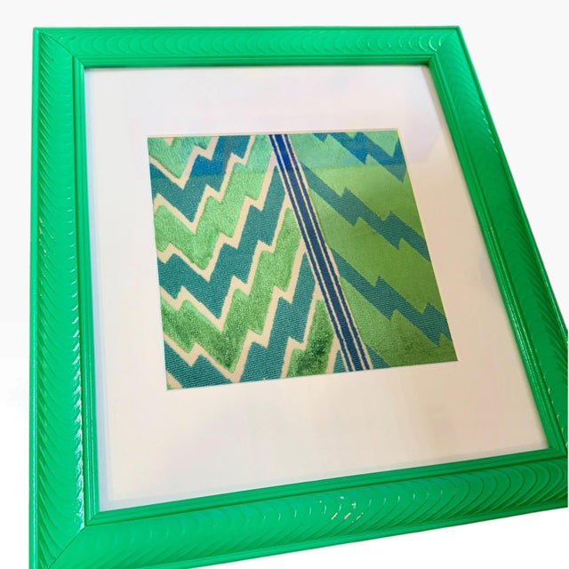 Meet Chloe—a vibrant, one-of-a-kind piece of upcycled wall art featuring Schumacher’s Florentine Velvet designer textile...