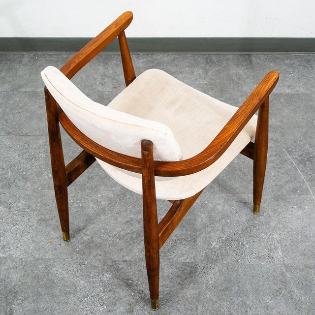Mid Century Modern Armchairs Dining Chairs Walnut Wood 2 Two White American Pair For Sale - Image 12 of 12