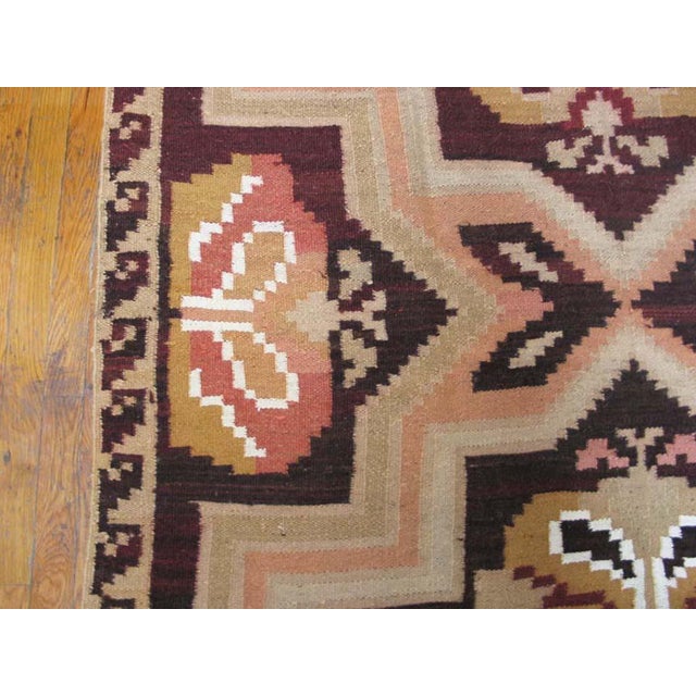 Traditional 1920s Brown Medallion Antique Besserabian Flat-Weave Rug 5'2" X 13'7" Wool Carpet For Sale - Image 3 of 5