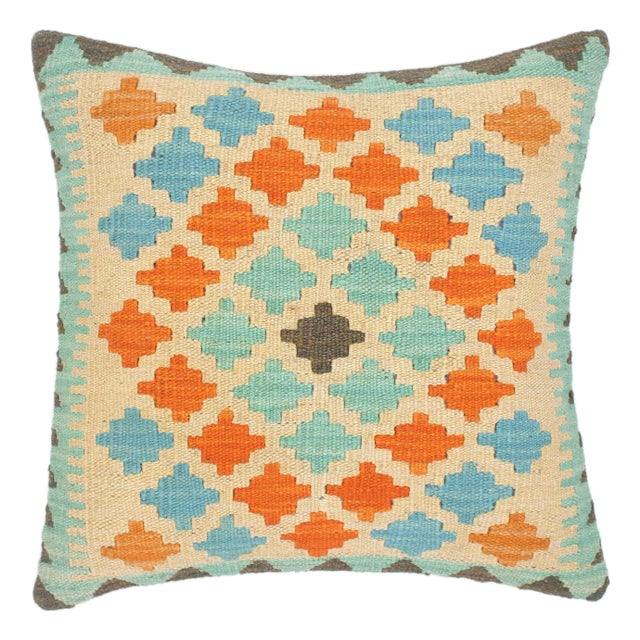 Boho Chic Turkish Lyndia Hand Woven Kilim Throw Pillow For Sale