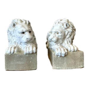Vintage Italian Glazed Ceramic Lions - A Pair