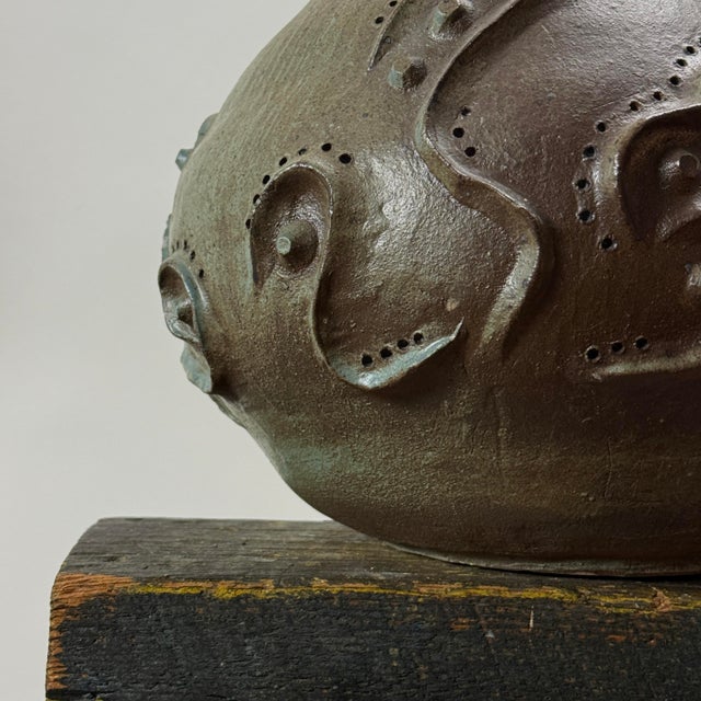 Vintage Monumental Modernist Sculptural Three-Spout Stoneware Vessel, Signed For Sale - Image 9 of 10