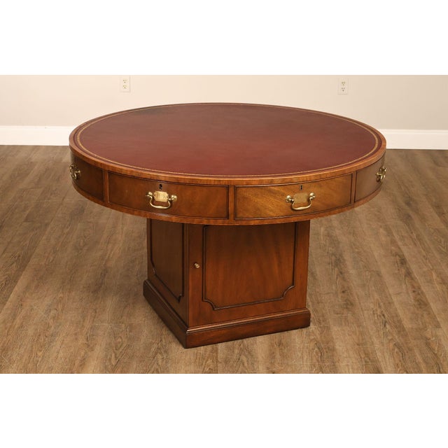 High Quality American Made Kittinger Round Rent Table Featuring A Leather Top With Tooled Gilt Border And Multiple Working...