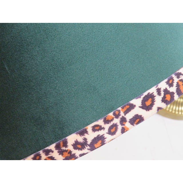 Vintage Brass Table Lamp with Custom Green Velvet Shade and Panther Trim from JAB Anstoetz, 1970 For Sale - Image 9 of 11
