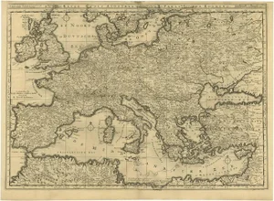 Antique Bible Map of Southern Europe by A. Schut, 1743