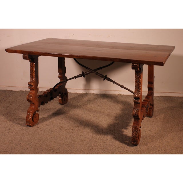 Wood 17th Century Spanish Renaissance Table in Light Walnut For Sale - Image 7 of 14