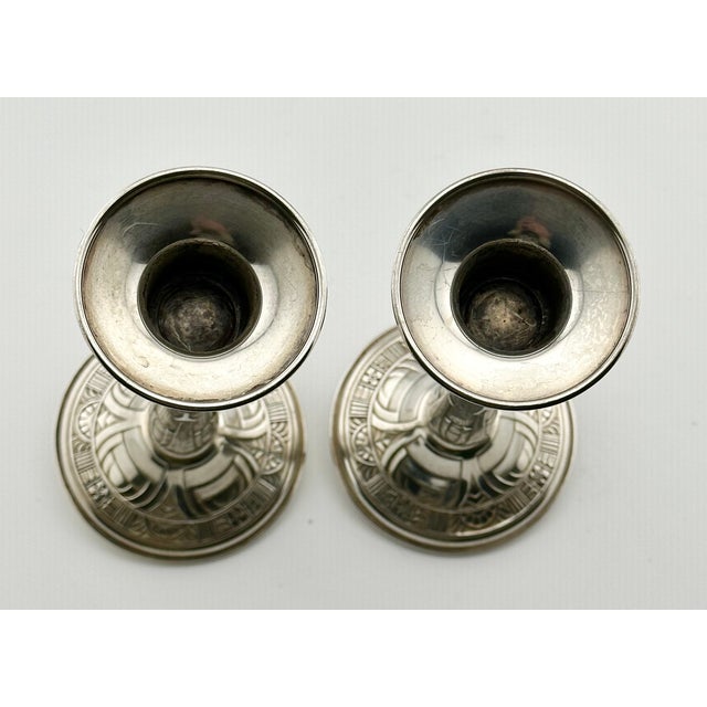 Fine Quality Vintage Mid 1900s Retro Art Deco Sterling Silver Candlesticks by Alvin Silver Company - Matching Pair For Sale - Image 14 of 18