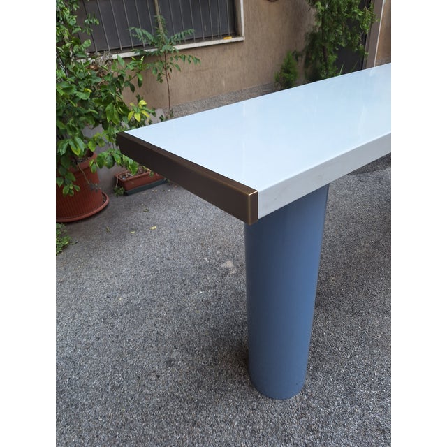 Blue Console in White Lacquer with Cylindrical Plastic Legs by Tresoldi Salvati, 1980s For Sale - Image 8 of 11