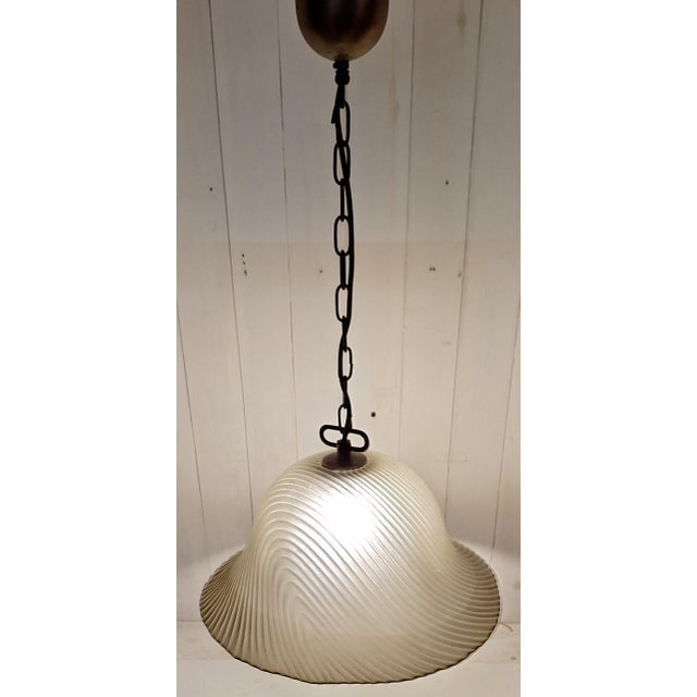 Vintage Ceiling Lamp with Lightly Tinted Relief Glass Shade on a Brass Mount, 1970s For Sale - Image 3 of 8