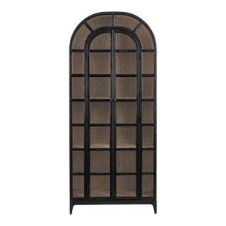 Vaughn Arched Black Elm & Glass Bookcase For Sale