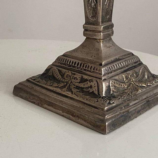 Victorian Silver-Plated Metal Candlesticks, Set of 2 For Sale - Image 5 of 14