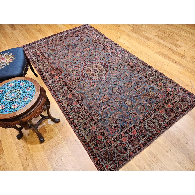 Textile Vintage Persian Kashan Rug, Hand-Knotted Wool, Floral Pattern, Aqua-Blue & Teal-Green, 5x8 For Sale - Image 7 of 16