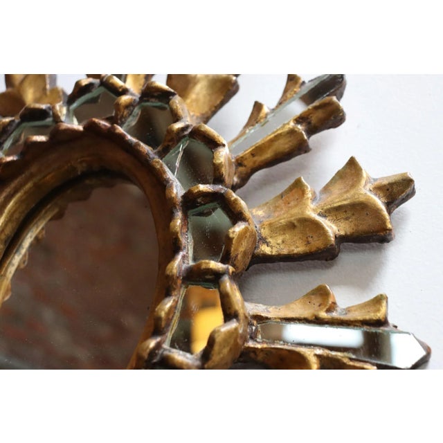 Gold Petite Italian Vintage Giltwood "Sunburst" Decorative Wall Mirror For Sale - Image 8 of 12