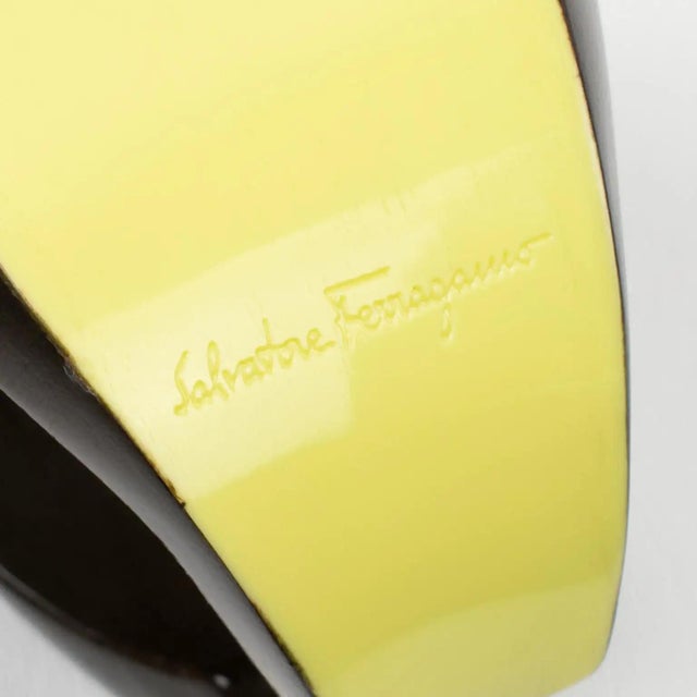 Salvatore Ferragamo Yellow and Brown Wood Enameled Cuff Bracelet Bangle For Sale - Image 10 of 12