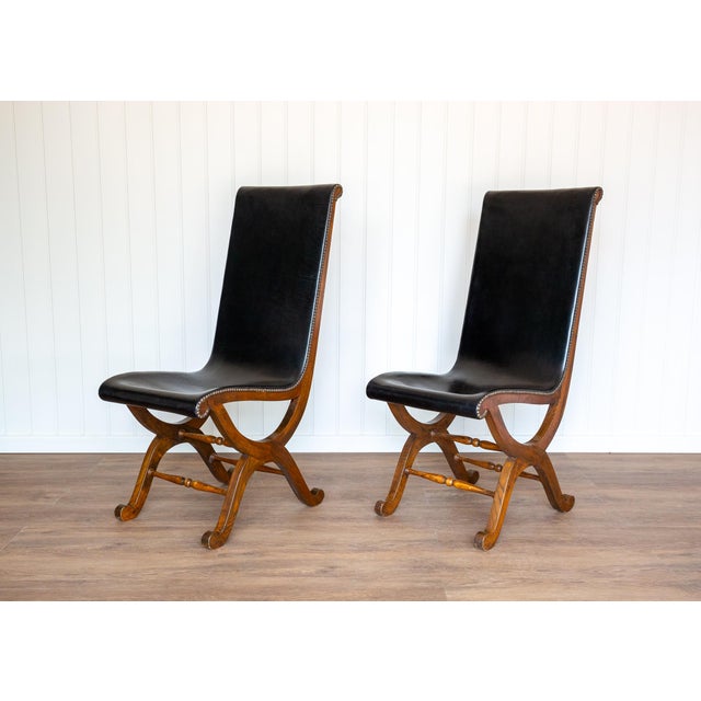 Spanish Dining Chairs in Oak and Leather by Pierre Lottier Valmazan, 1960s, Set of 2 For Sale - Image 10 of 18