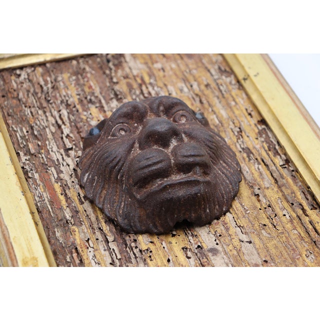 French 19th Century French Cast-Iron Lion Head Mounted on a Gilt Board and Frame For Sale - Image 3 of 15