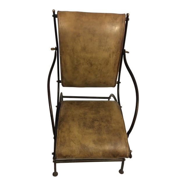English Leather and Iron Accent Chair | Chairish