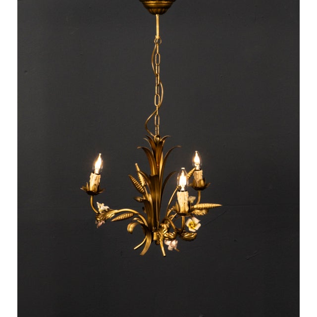 Metal Golden 3-Light Sheaf of Wheat Ceiling Light in the style of Hans Kögl for Denz Neheim-Hüsten, 1970s For Sale - Image 7 of 18