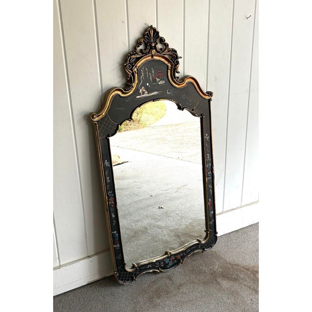 Carolina Mirror Company Carolina Mirror Co. Gilt Hand-Painted Asian Style Wall Mirror For Sale - Image 4 of 6