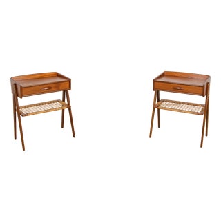 Mid-Century Modern Teak and Rattan Nightstands by Søren Rasmussen, 1960s, Set of 2 For Sale