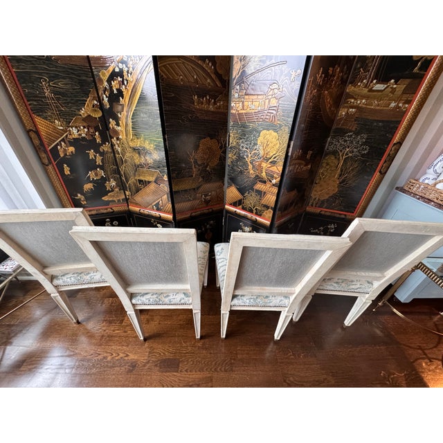 Turquoise Jean-Michel FrankLouis XVI Style, 4 Dining Side Chairs, Parchment, France For Sale - Image 8 of 17