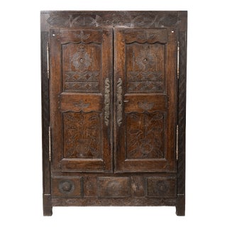Antique Carved Wooden Wardrobe For Sale